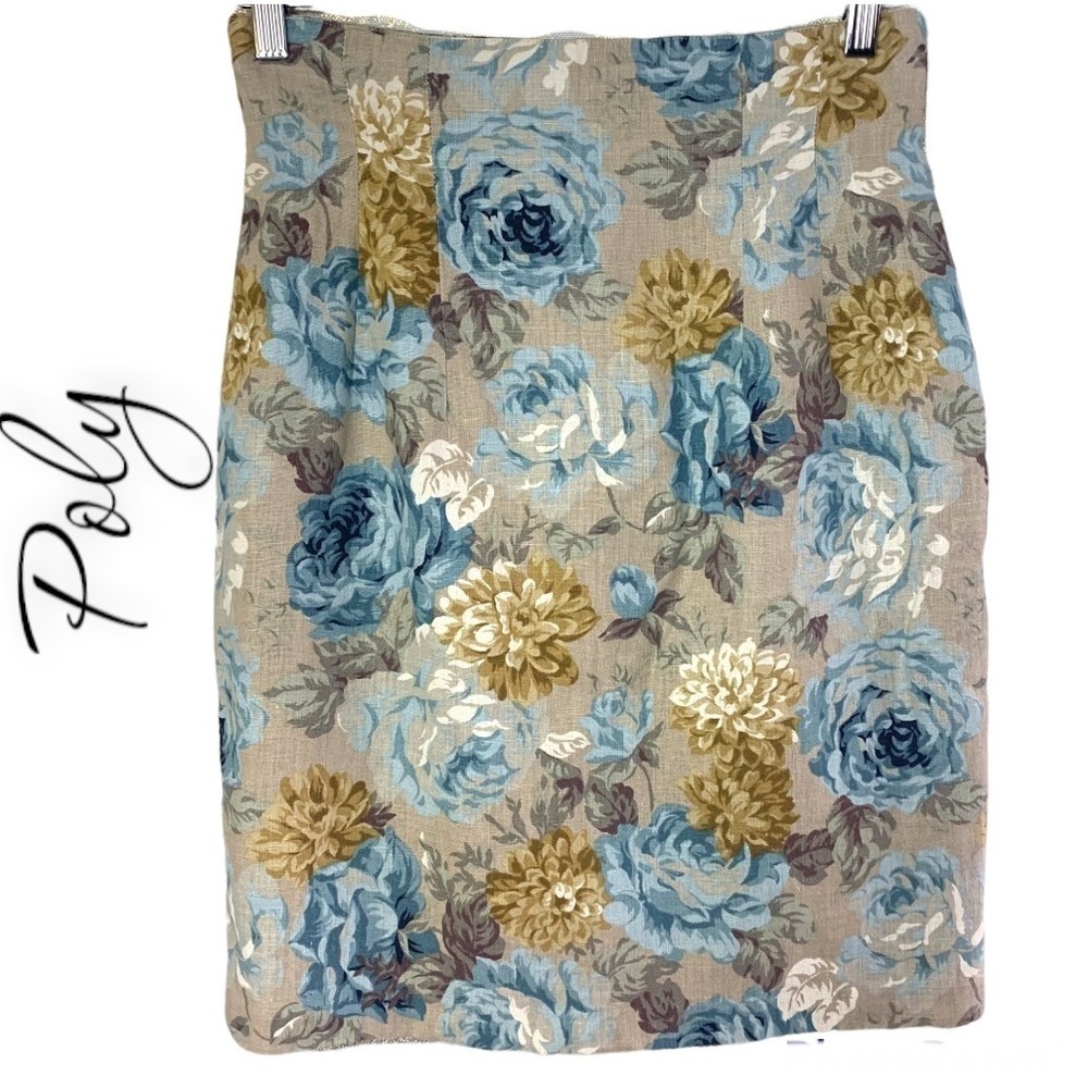 Poly Women’s Floral Print Midi Length Pencil Skirt Size Size EU 40